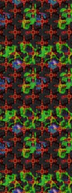 Siyah ve yeşil kıvırcık çiçekler siyah ve yeşil renklerde şekillenir. Raster illüstrasyonu. Klasik çiçek tasarım elementleri.