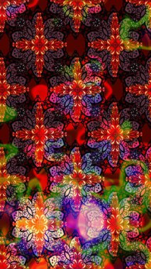 Düz Çiçek Elementleri Tasarımı. Raster illüstrasyonu. Asya tekstil tarzında. Çiçek desenli çizim. Kahverengi ve siyah renkli çiçekler. Renkli Bahar Teması çizim şablonu.