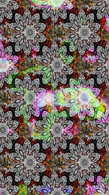 Çiçeksel çizim kalıbının yansıması. Vadinin gri ve siyah renkli çiçekleri.