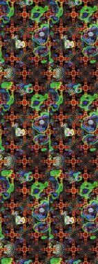 Kabile sanatı boho baskısı, klasik çiçek arkaplanı. Arkaplan dokusu, duvar kağıdı, kahverengi ve siyah renkli çiçek teması. Soyut etnik raster çizim kalıbı.