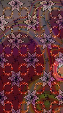 El çizimi çiçek çizimi deseni (fayans). Tekstil için suluboya eskiz deseni. Şirin çiçekli, desenli, kahverengi ve mor renkli çizim deseni.