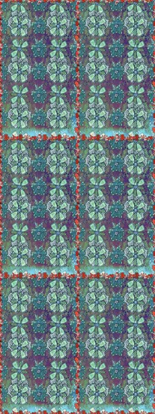 Asya tekstil tarzında. Raster illüstrasyonu. Kusursuz çiçek deseni. Raster illüstrasyonu. Mavi ve yeşil renkte çiçekler.