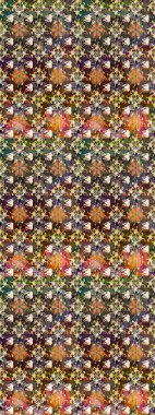 Raster illüstrasyonu. Suluboya çiçekli çiçek deseni. Kahverengi ve bej renkli Asyalı tekstil.