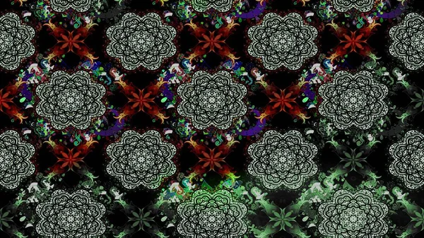 Raster illüstrasyonu. Çiçek buketleriyle klasik bir eskiz şekli. Siyah renklerde.