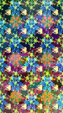 Raster illüstrasyonu. Kıvırcık, parlak örgü. Güzel, parlak, pürüzsüz kumaş, tuval. Çiçek çelengi. Desen, çizim, çiçek sınırı. Klasik eski arkaplan.