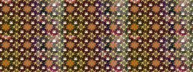 Çiçekli kahverengi ve bej çizim desenli. Raster çiçek izi. Raster Yumuşak kumaş deseni. Klasik taslak çizimi.