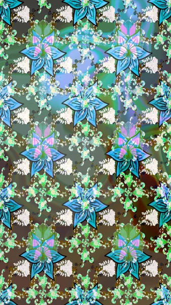 Taslak desenli, modaya uygun kumaş deseni. Renkli Bahar Teması eskiz kalıbı. Şirin çiçek elementleri. Raster illüstrasyonu. Düz Çiçek Elementleri Tasarımı.