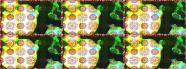 Gri ve yeşil renkli çiçekler. Raster illüstrasyonunda çiçek deseni çizimi.