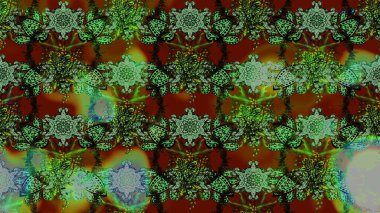 Şirin çiçekli eskiz deseni ve yeşil ve kahverengi renkli yapraklar, suluboya çiçek deseni, duvar kağıdı, kart ya da kumaş için fayanslı. Raster illüstrasyonu.