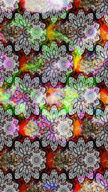 Küçük çiçekteki sevimli çiçek deseni. Bir sürü gri ve nötr soyut çiçekli tropik eskiz deseni. Varisologray ve nötr raster çizimi.