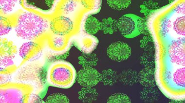 Raster illüstrasyonundaki çiçek desenli çizim. Yeşil ve sarı renkte çiçekler.