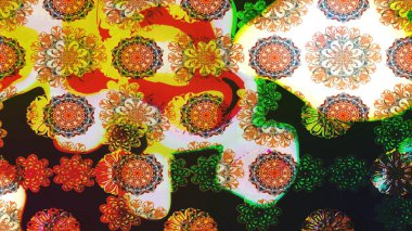 Kumaş, tekstil, duvar kağıdı baskısı için. Tomurcukları papatya çiçekleri olan sevimli bir çiçek deseni. Eskiz geçmişi. Eski usul. Raster illüstrasyonu. Miles Fleur, dandik süs.