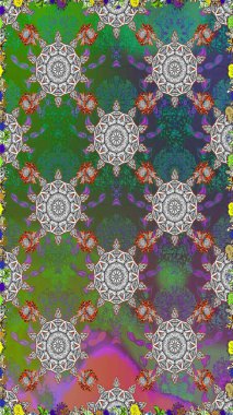 Bir sürü yeşil ve gri soyut çiçekli tropik, pürüzsüz bir desen. Varicologreen ve gri raster pürüzsüz illüstrasyon. Küçük çiçekte sevimli çiçek deseni var..