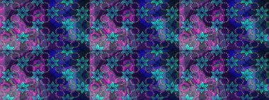 Renkli Bahar Teması eskiz kalıbı. Çiçekli çizim şekli. Mavi ve mor renkli çiçekler. Düz Çiçek Elementleri Tasarımı.