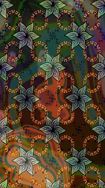 Sevimli çiçek raster deseni. Sketch Colour Spring Theme eskiz kalıbı. Düz Çiçek Elementleri Tasarımı. Kahverengi ve yeşil renkte çiçekler.