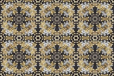 Gri, bej ve kahverengi renklerde altın desenli altın elementler. Lüks, kraliyet ve Viktorya dönemi konsepti. Süslü dekorasyon. Raster klasik barok çiçeksiz altın desenli..