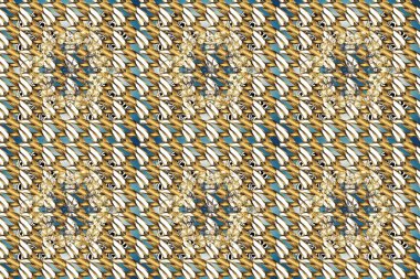 Altın antika ortaçağ dekoratifi, kahverengi, bej ve nötr renklerde yapraklar ve altın desenli süslemeleri olan pürüzsüz bir desen. Kusursuz kraliyet lüksü, altın barok kumaş rengi..