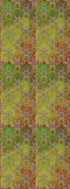 Parmak izi, kumaş, duvar kâğıdı, tekstil için raster dokusu. İşlemeli çiçekli, dikişsiz desen. Renkli grunge, yeşil ve kahverengi çiçeklerle soyut arkaplanı zenginleştirir.