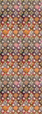 Suluboya çiçekli çiçek deseni. Kahverengi renkli Asya tekstili. Raster illüstrasyonu.