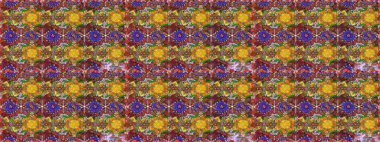 Asya tekstil tarzında. Raster illüstrasyonu. Raster illüstrasyonu. Çiçek desenli çizim. Kahverengi ve sarı renkte çiçekler.