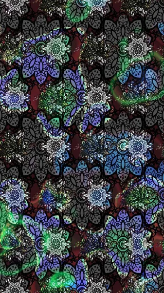 Yaz çiçekleri teması. El çizimi, soyut ve süslü elementler. Klasik çiçekler. Suluboya resim taklit Raster çizimi. Siyah renkler.