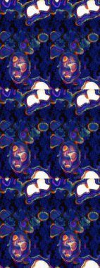 Çiçekler. Soyut etnik raster çizim kalıbı. Vadinin çiçekleri mavi ve siyah renklerde.