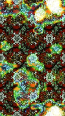 Kabile sanatı boho baskısı, klasik çiçek arkaplanı. Soyut etnik raster çizim kalıbı. Arkaplan dokusu, duvar kağıdı, yeşil ve kahverengi renkli çiçek teması.