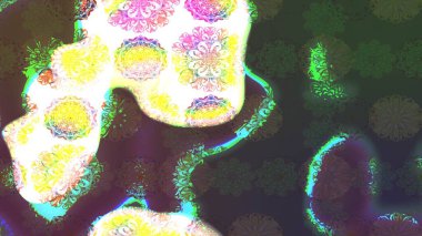 Raster Illustrasyon 'daki Çiçek Deseni' nin son moda çizimi. Düz Çiçek Elementleri Tasarımı. Renkli Yaz Temalı eskiz kalıbı. Yeşil ve kahverengi renkte çiçekler.