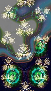 Raster illüstrasyonu. Organik motif arka planı. Çizim kalıbı. Ultraviyole kumaş deseni.