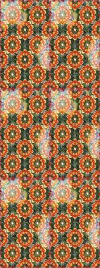 Turuncu renklerde altın desenli altın çiçekli desenler. Senin tasarımın için, duvar kağıdı. Altın rengi, kusursuz çizim. Raster geometrik arkaplanı.