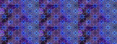 Düz Çiçek Elementleri Tasarımı. Mor ve mavi renkte çiçekler. Çiçekli çiçek deseni, suluboya. Raster illüstrasyonu. Renkli Bahar Teması çizim şablonu.