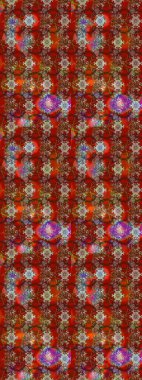 Suluboya elle çizilmiş çiçek desenli eskiz deseni. Parlak renkli fantezi çiçekleri, yapraklar, kahverengi ve kırmızı renkli tomurcuklar kahverengi ve kırmızı.