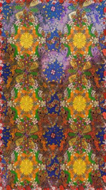 Çiçeksel kahverengi ve yeşil çizim deseni. Raster çiçek izi. Raster Yumuşak kumaş deseni. Klasik taslak çizimi.