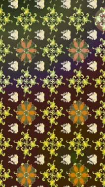 Raster illüstrasyonu. Şirin çiçekli eskiz deseni ve kahverengi ve yeşil renkli yapraklar, suluboya çiçek deseni, duvar kağıdı, kart veya kumaş için fayanslı.