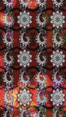 Güzel kumaş deseni. Çiçekler, dallar, bitkiler ve çiçekler. El çizimi. Raster illüstrasyonu.