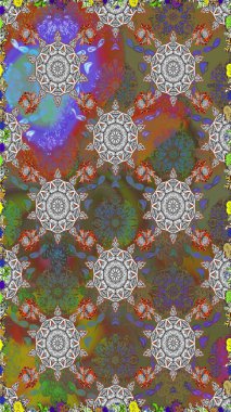 Kahverengi ve gri renklerde. Raster illüstrasyonu. Çiçekli güzel suluboya desen.