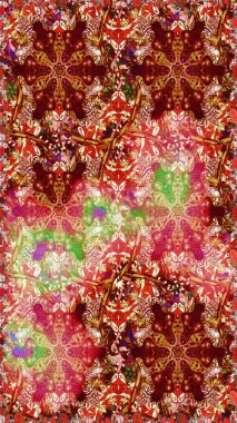 Raster oryantal süs. Kırmızı ve kahverengi renklerde altın desenli altın elementler. Kusursuz altın desen.