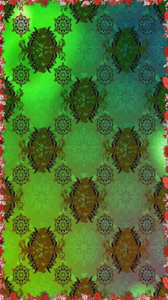 Tişörtsüz arka plan deseni. Tropik çiçekler. Yeşil ve kahverengi renkte çiçekler.