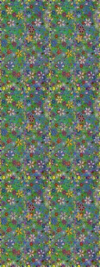 Raster illustration. In asian textile style on green and blue colors. Floral seamless pattern with watercolor flowers.