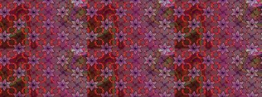 Kahverengi ve mor renkli çiçekler. Hediye ambalaj kağıdı, tebrik kartları, posterler ve pankart tasarımı. Raster düz çiçek çizim deseni.