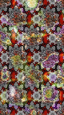 Çiçek desenli eskiz, darbeler, sıçramalar, yaz çiçekleri. Gri ve kahverengi renkli çiçekler. Raster illüstrasyonu.