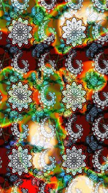 Sevimli çiçek raster deseni. Yeşil ve nötr renklerde çiçekler. Renkli Yaz Temalı eskiz kalıbı. Düz Çiçek Elementleri Tasarımı.