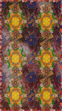 Renkli Bahar Teması eskiz kalıbı. Kahverengi ve yeşil renkli çiçekler. Düz Çiçek Elementleri Tasarımı. Sevimli çiçek raster deseni.