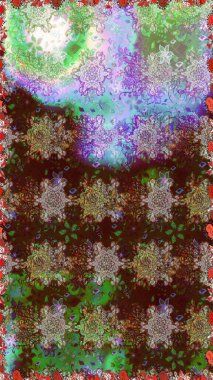 Çiçeksiz desenli arka plan, darbeler, sıçramalar, yaz çiçekleri. Raster illüstrasyonu. Kahverengi renkte çiçekler.