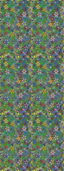 Raster illustration. In asian textile style on green and blue colors. Floral seamless pattern with watercolor flowers.