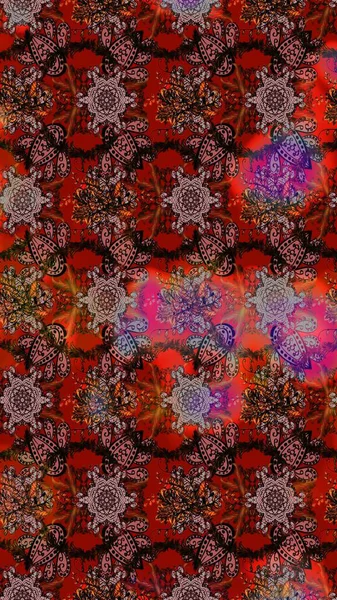 El çizimi çiçek çizimi deseni (fayans). Şirin çiçekli, desenli, kahverengi ve kırmızı renklerde renkli bir eskiz deseni. Tekstil için suluboya çizim deseni.