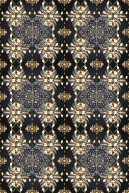 Doku arka planında altın duvar kâğıdı. Barok tarzında altın çiçekli süs. Gri, kahverengi ve bej renklerde altın element. Damask kusursuz yinelenen arkaplan.