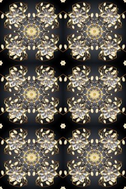 Altın desenli gri, bej ve siyah renklerde altın elementler. Arkaplan, kumaş, altın duvar kağıdı. Düz elle çizilmiş klasik koleksiyon. Raster altın pürüzsüz desen.