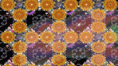 Renkli Bahar Teması eskiz kalıbı. Düz Çiçek Elementleri Tasarımı. Çocuk stili. Çiçekli çizim raster arkaplanı.