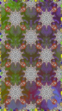 Nazikçe, güzel çiçek arkaplanı. Çiçekli karalama şeklinde Raster çiçek deseni. Gri ve yeşil renkte çiçekler.